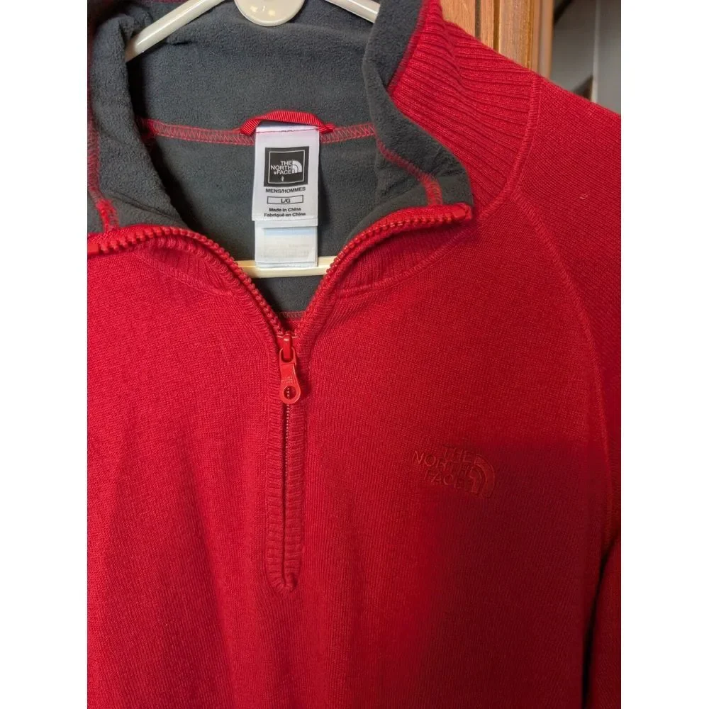 Men's The North Face Quarter‎ Zip Wool Blend Red Sweater Nice! Size large